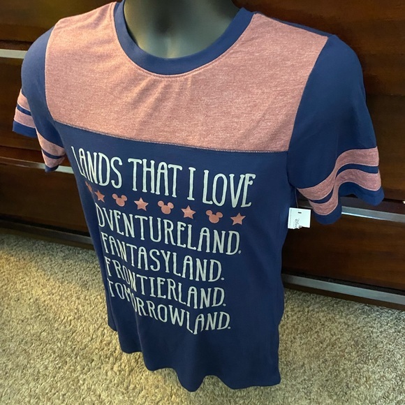 Disney Parks Womens Graphic T-Shirt Blue Lands That I Love Short Sleeve‎ Small. - Picture 2 of 7